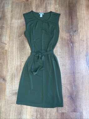 H&M Olive Green Sleeveless Midi Dress with Self-Tie Belt